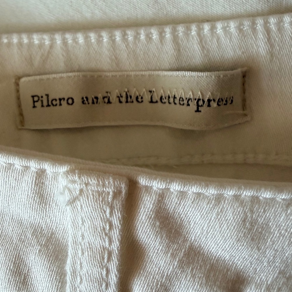 Pilcro and the Letterpress White Wide Leg Crop Jeans Patch Pocket Womens 31 EUC - Picture 4 of 7